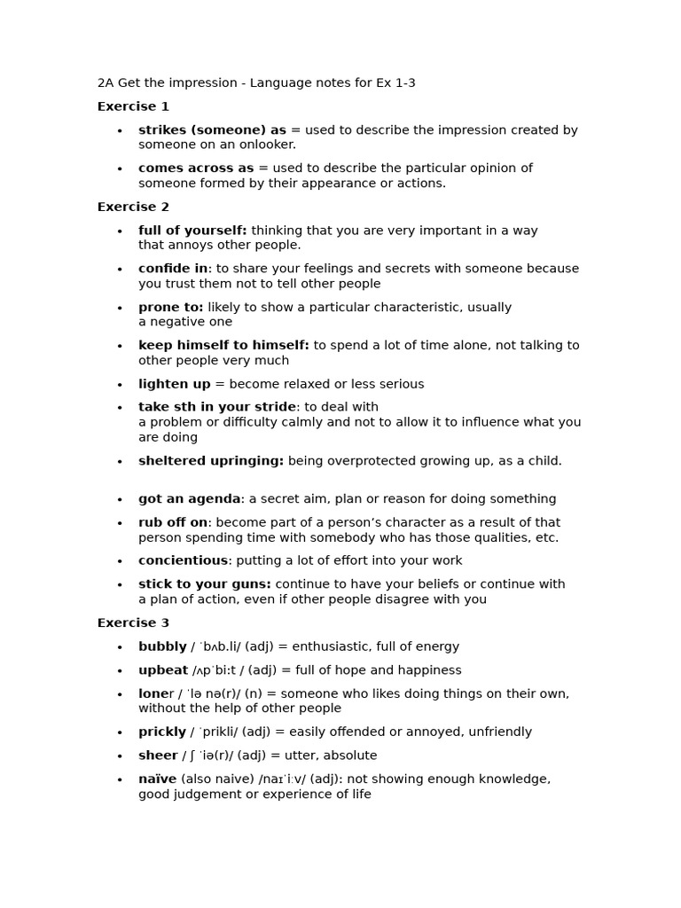 Language Notes on Impressions and Traits | PDF