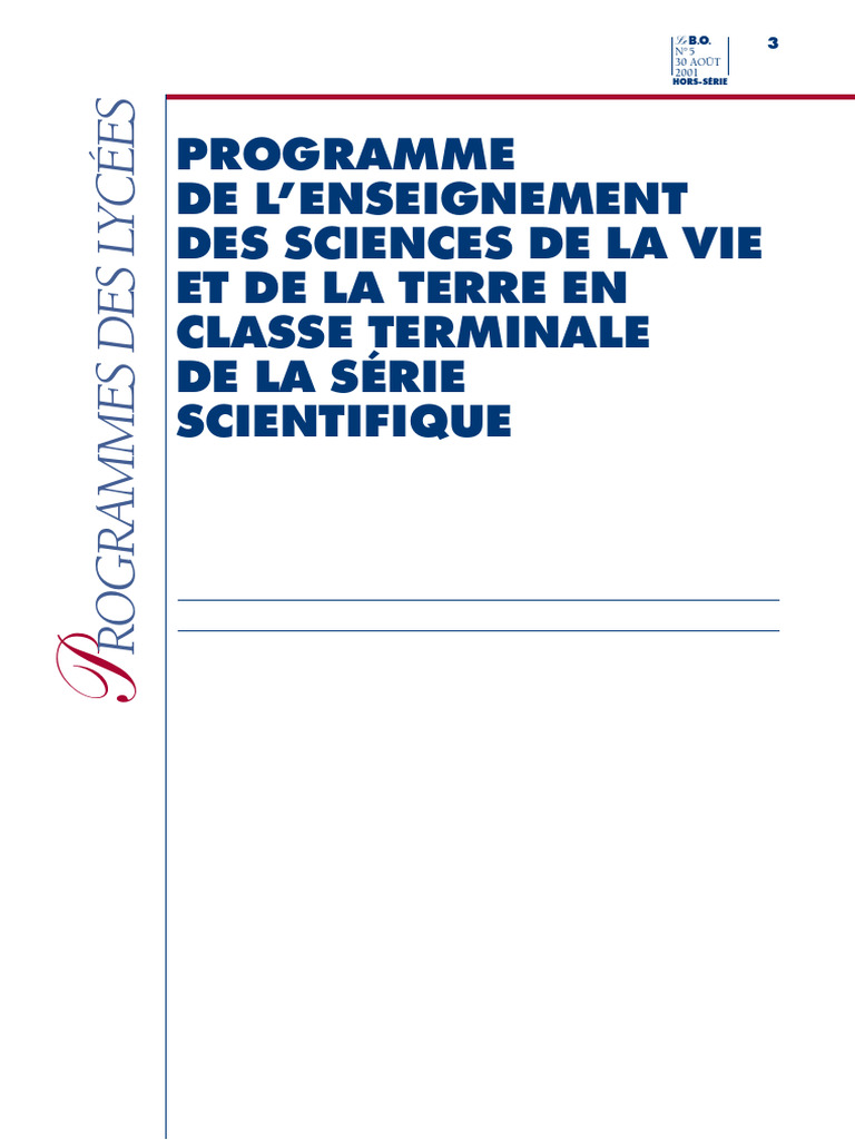 Programme SVT Terminale Scientifique | PDF | Méiose | Sexe