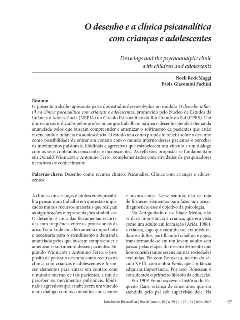 Desenho na Clínica Psicanalítica Infantil | PDF | Psicanálise | Psicologia