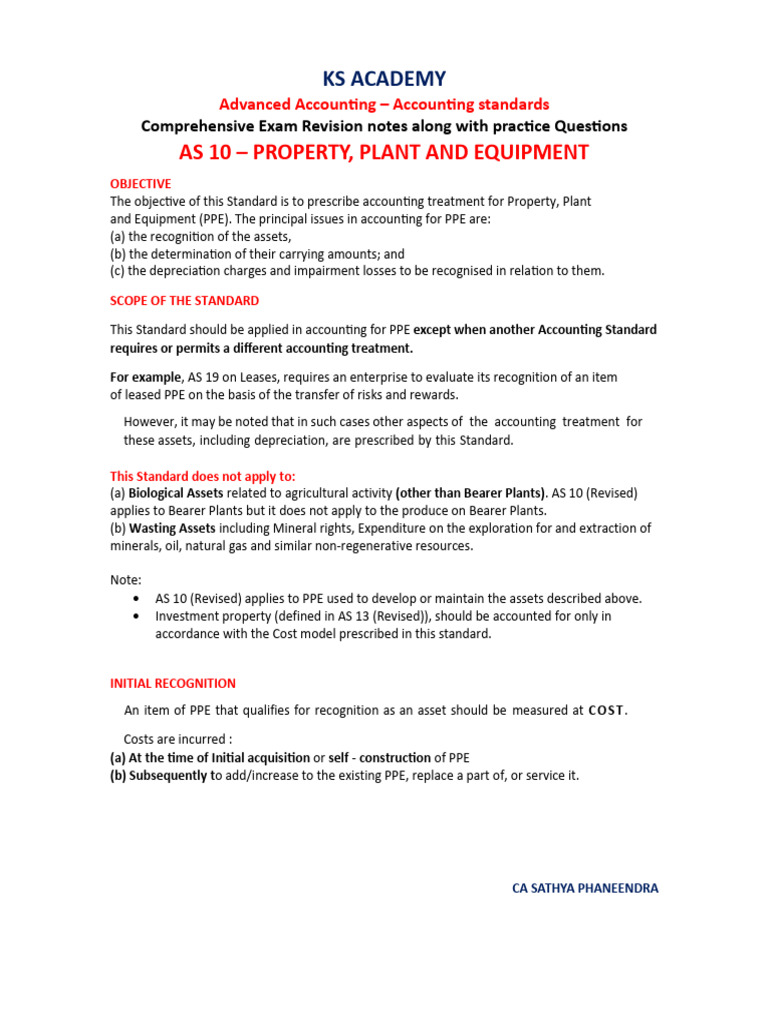 AS 10: Accounting for PPE and Depreciation | PDF | Income Statement ...