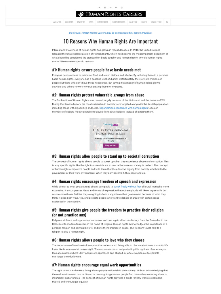 10 Reasons Why Human Rights Are Important - Human Rights Careers | PDF ...