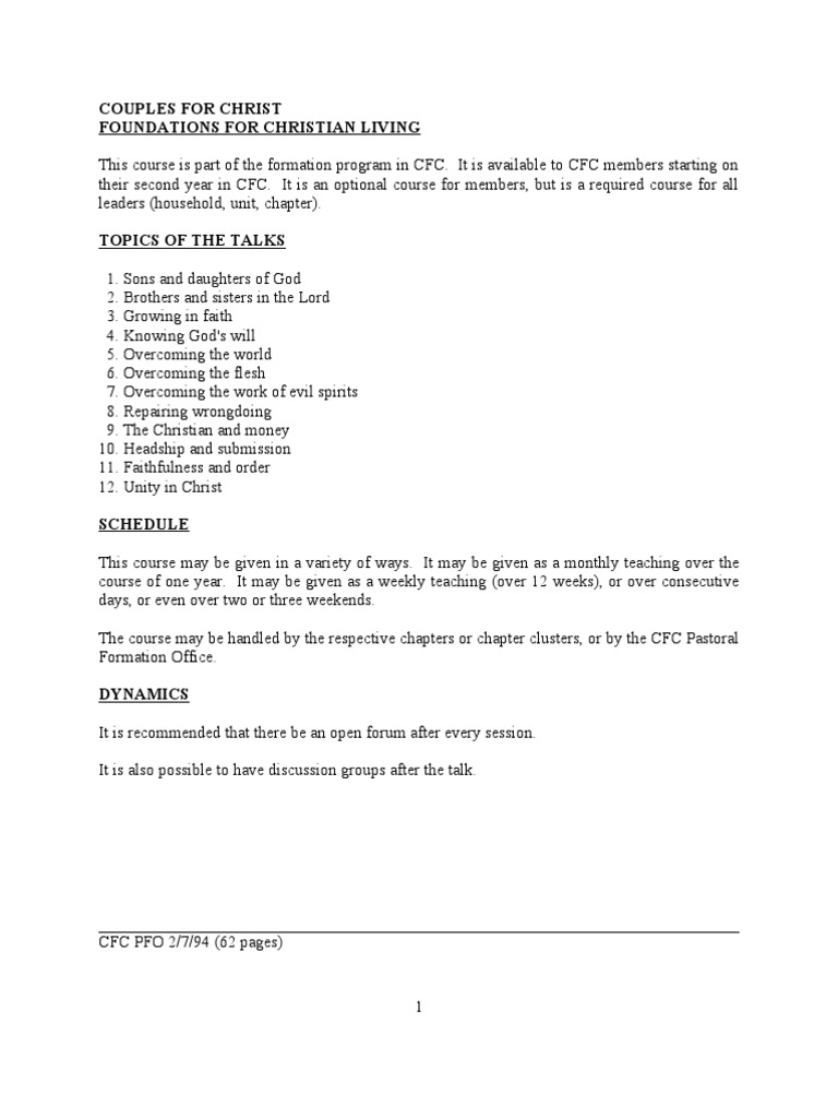 CFC Foundations For Christian Living PDF Faith Prayer