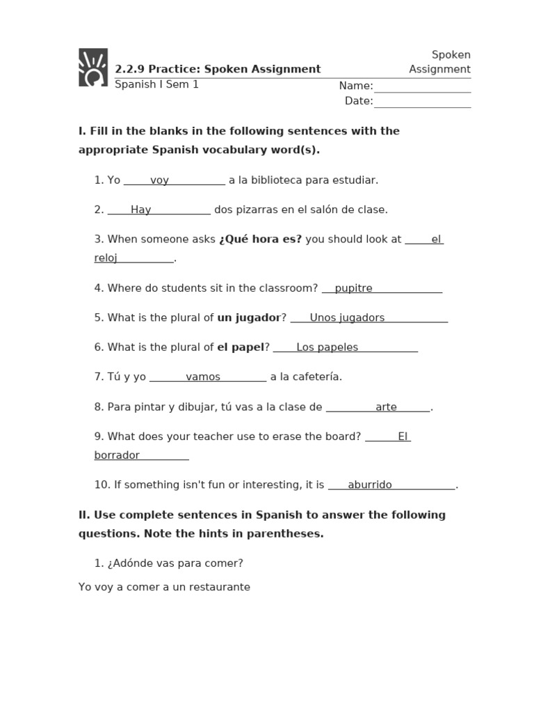 2.2.9 Practice - Spoken Assignment (Spoken Assignment) | PDF | Artes ...