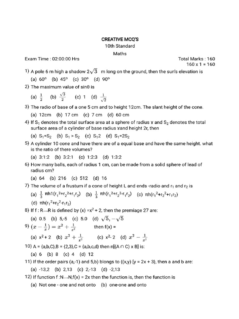 10th Maths Model Questions PDF Download | PDF