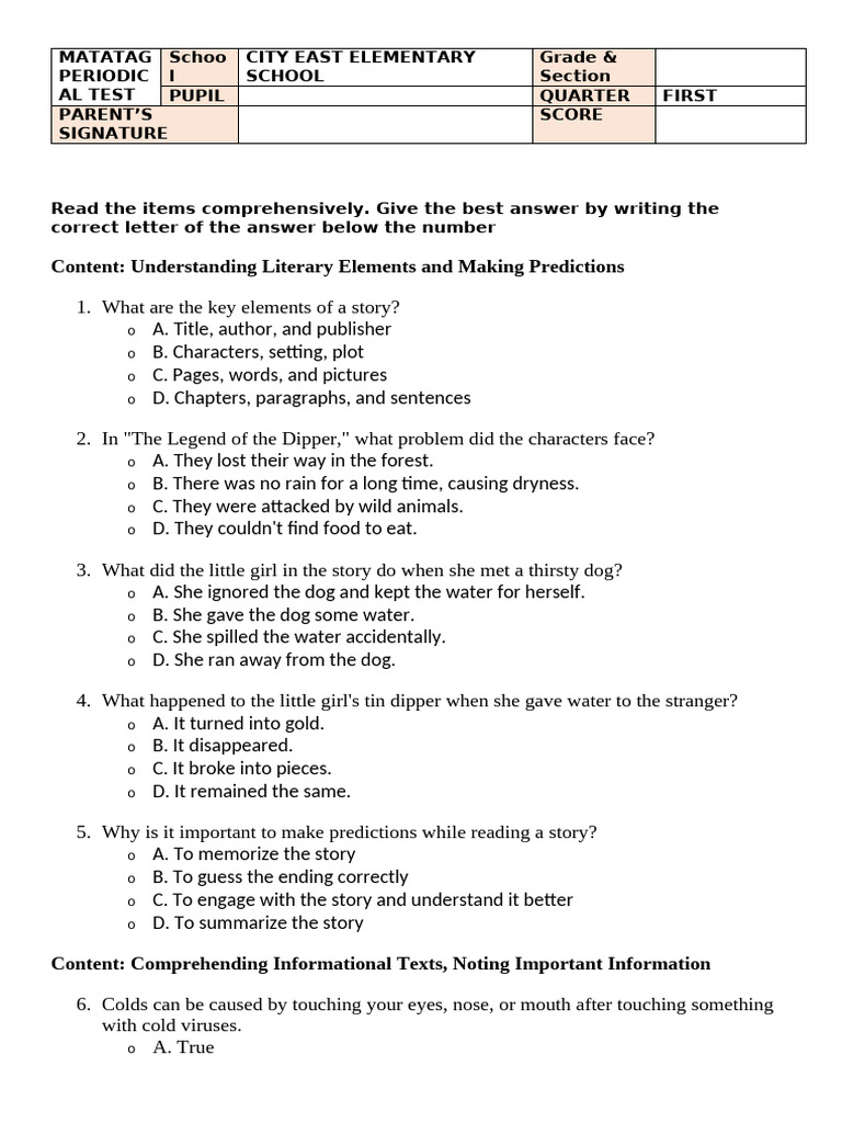 Grade 4 Matatag Periodical Test Q1 | PDF | Verb | Clause