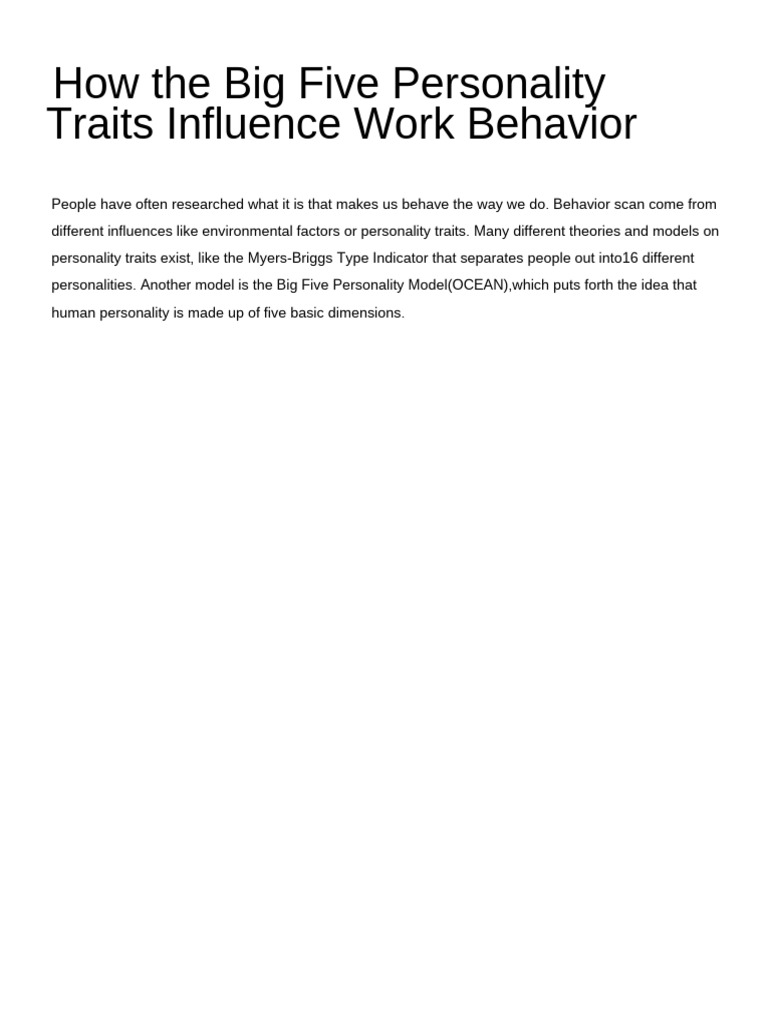 The Big Five Personality Traits In The Workplace Florida Tech Online