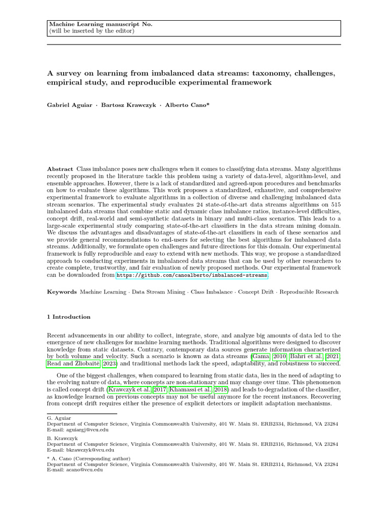 Evaluating Imbalanced Data Streams | PDF | Statistical Classification ...