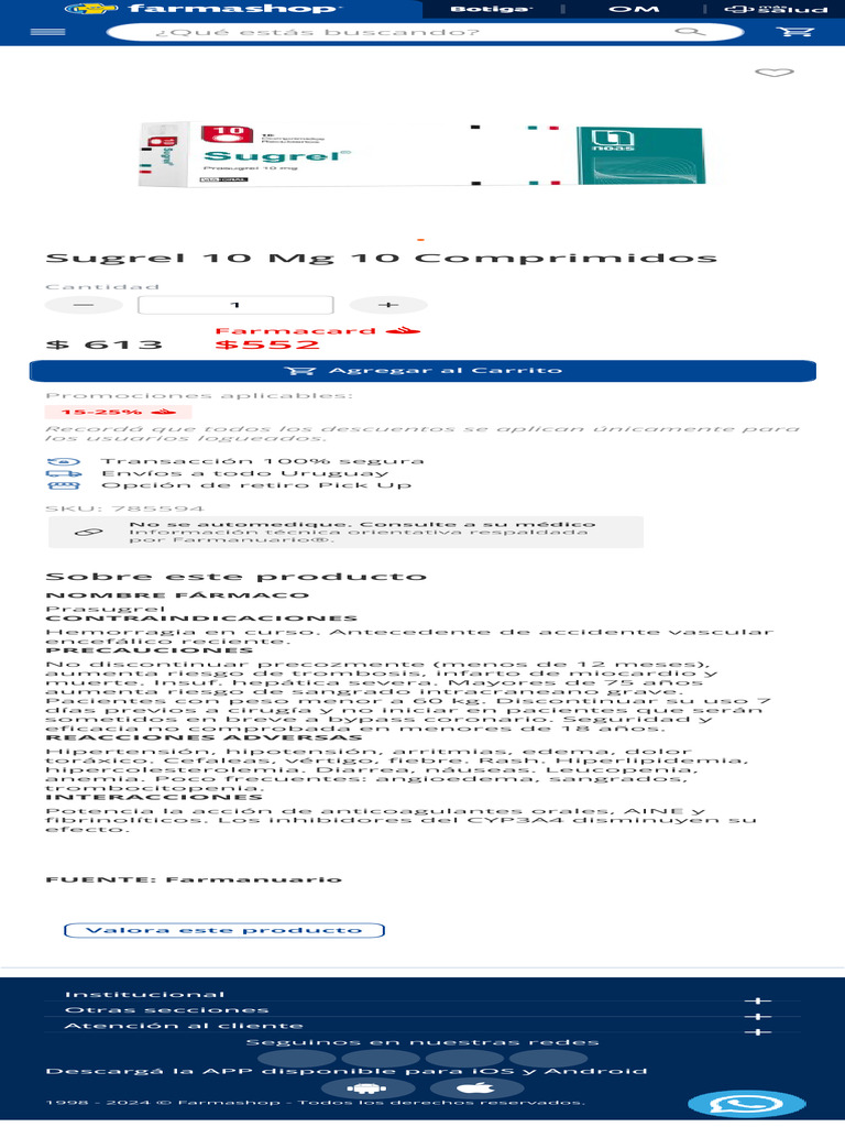 Sugrel 10 MG 10 Comprimidos Farmashop | PDF