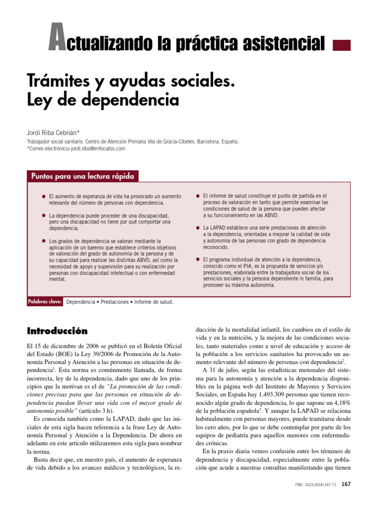 Ley de Dependencia: Trámites y Ayudas | PDF | Invalidez | Trabajo Social