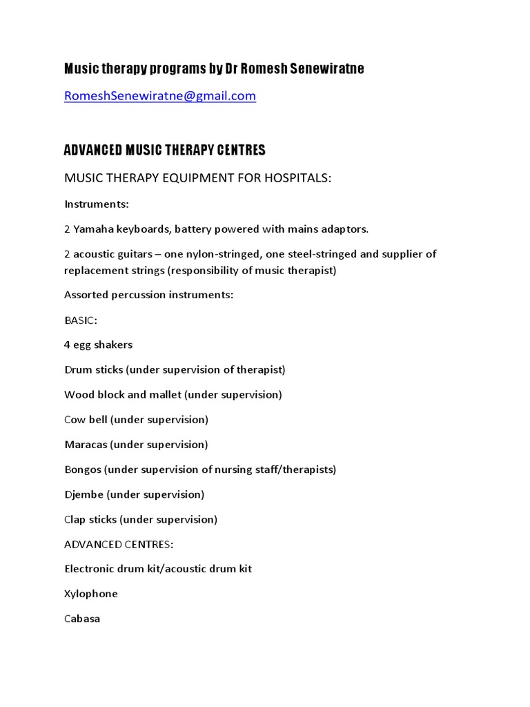 Music Therapy Equipment & Programs Guide | PDF | Psychotherapy | Patient
