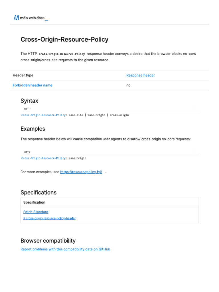 Cross Origin Resource Policy | PDF