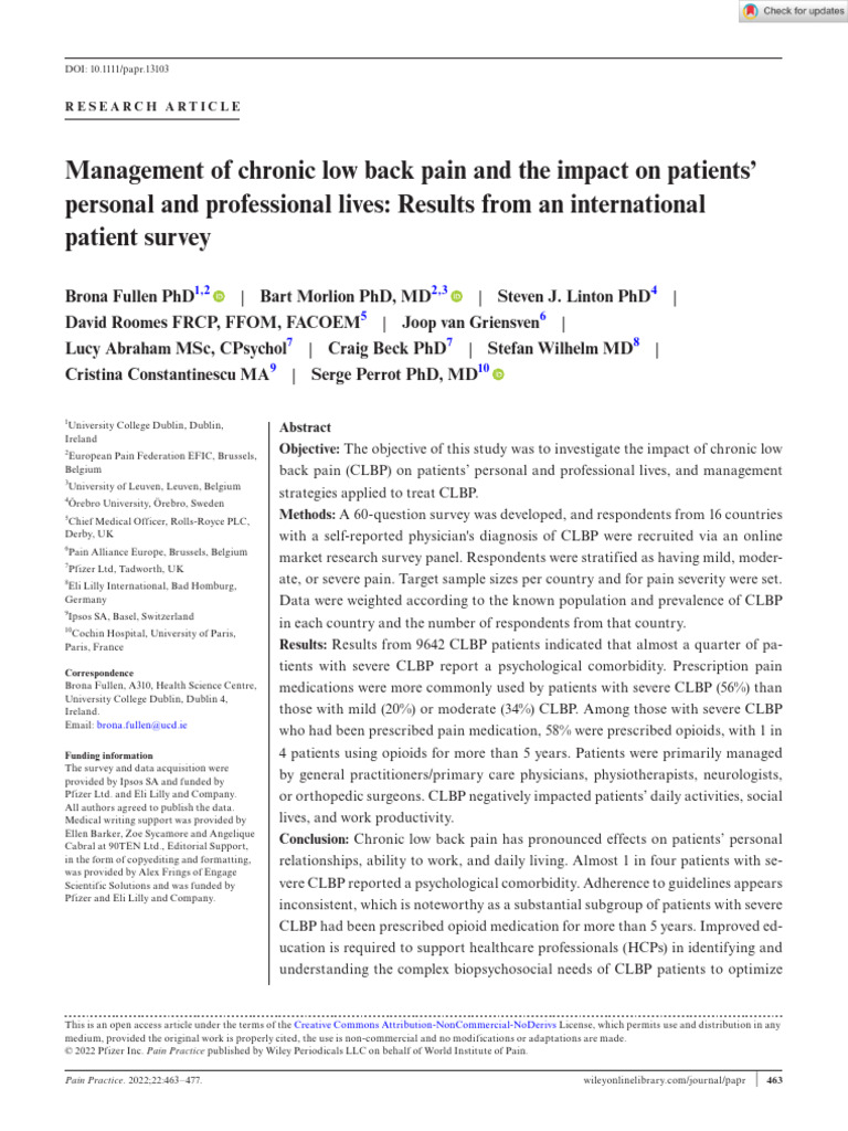 Pain Practice - 2022 - Fullen - Management of Chronic Low Back Pain and ...