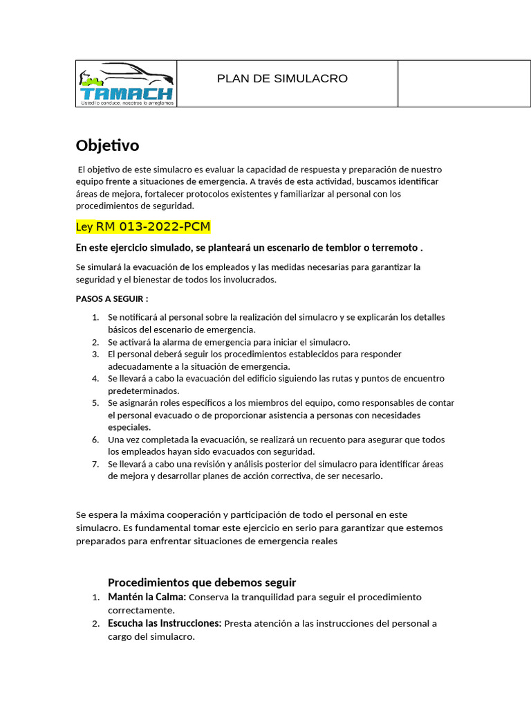 Pasos Para Realizar Un Simulacro Pdf