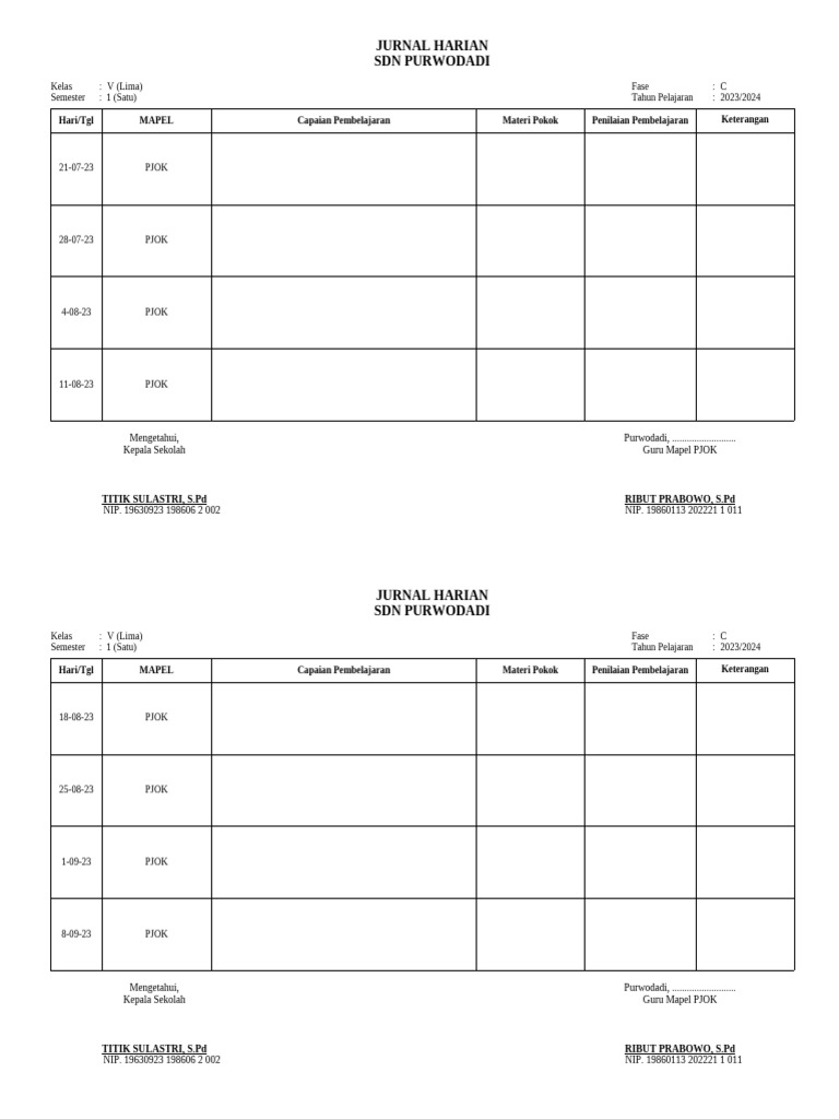 Jurnal Harian Kurikulum Merdeka | PDF