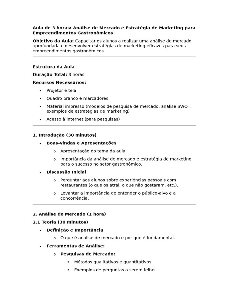 Análise de Mercado e Marketing Gastronômico | PDF | Marketing | Análise ...