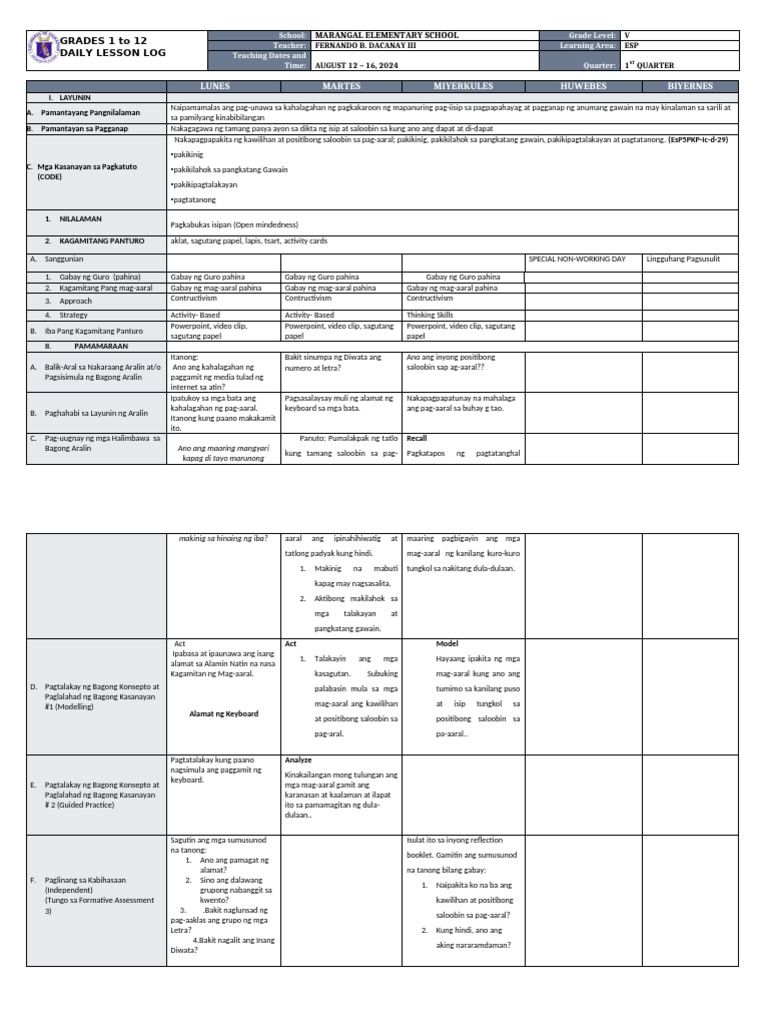 DLL - Esp 5 - Q1 - W3 | PDF