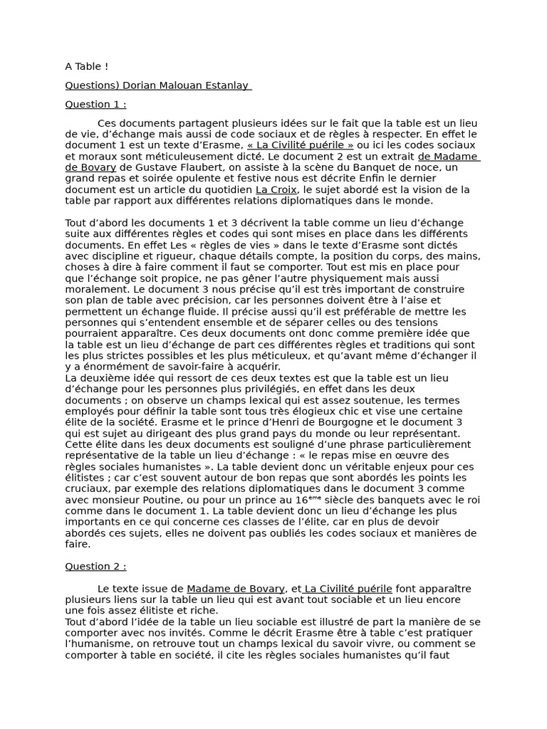 La Table : Lieu d'Échange et Élites Sociales | PDF | Repas