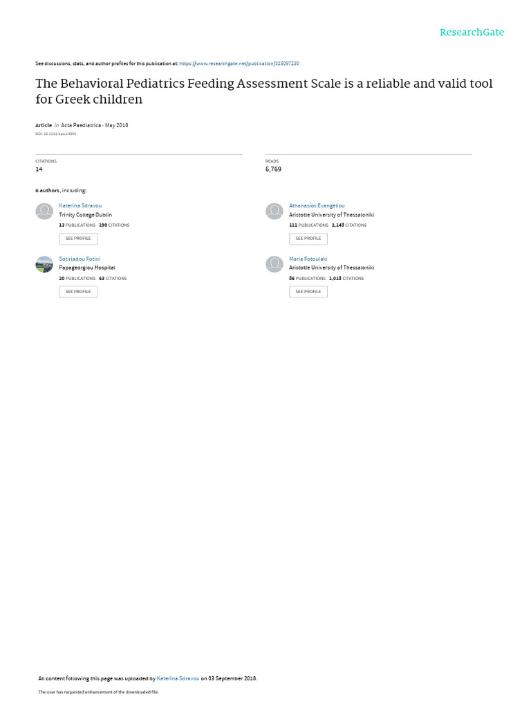 The Behavioral Pediatrics Feeding Assessment Scaleisareliableandvalidtoolfor | PDF | Receiver ...