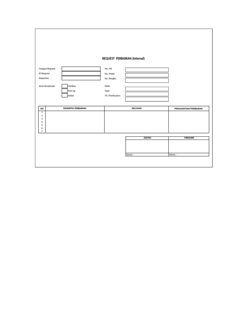 Formulir Pengajuan Service Kendaraan | PDF