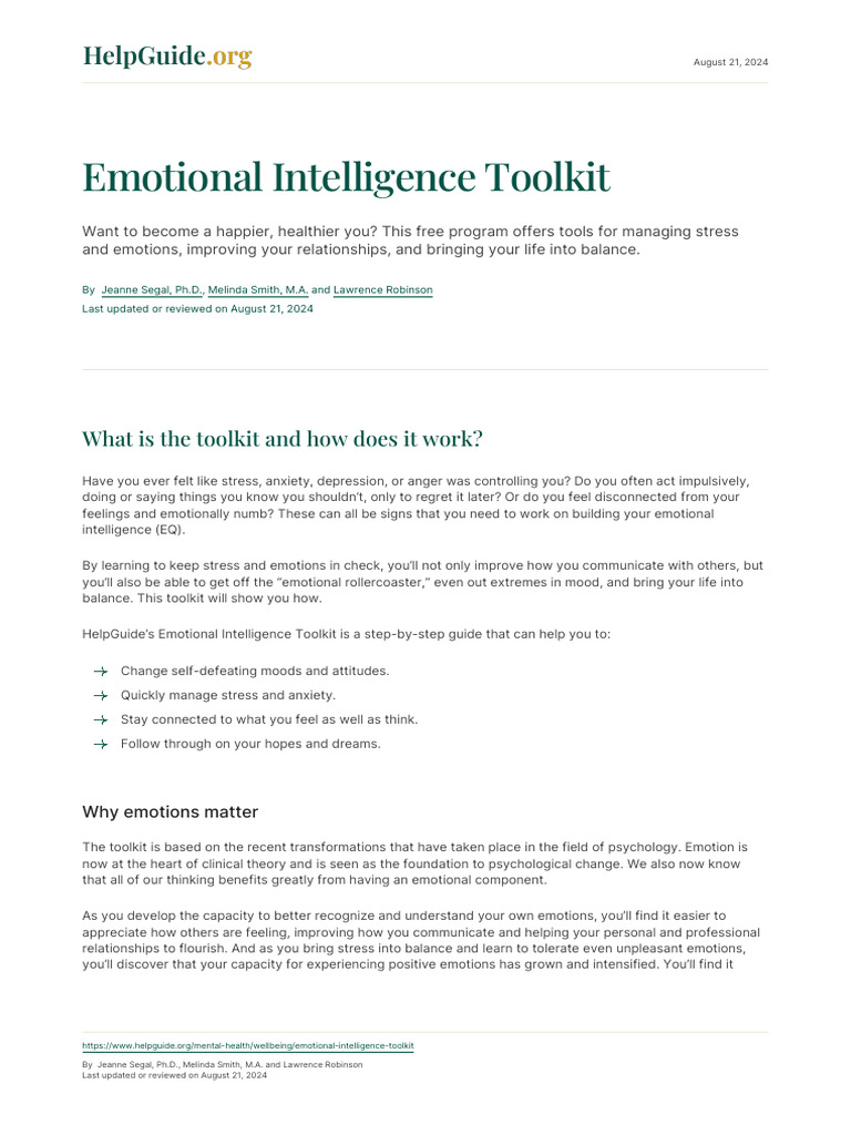 Emotional Intelligence Toolkit Guide | PDF | Emotions | Feeling