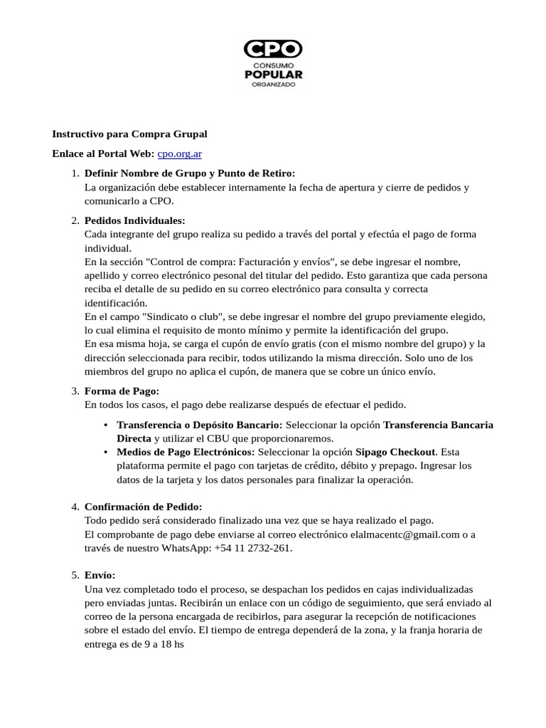 Guía para Compra Grupal en CPO | PDF