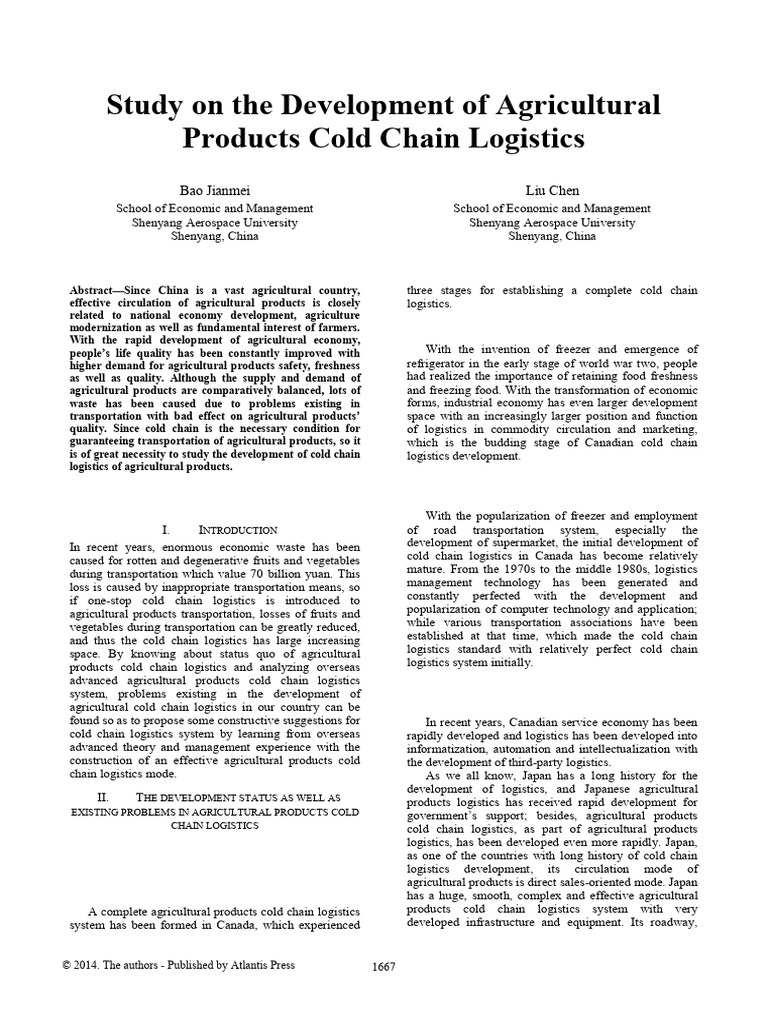 Study On The Development of Agricultural | PDF | Logistics | Refrigeration