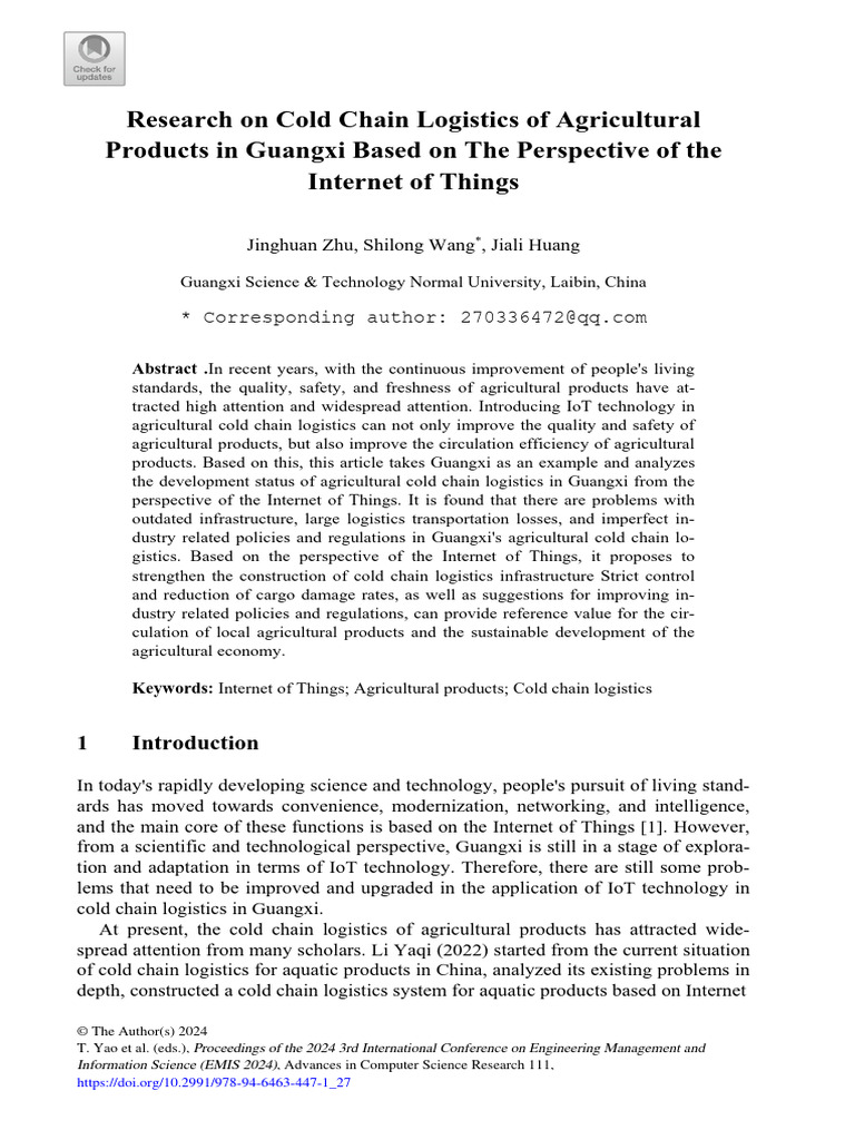 Research On Cold Chain Logistics of Agricultural | PDF | Logistics ...
