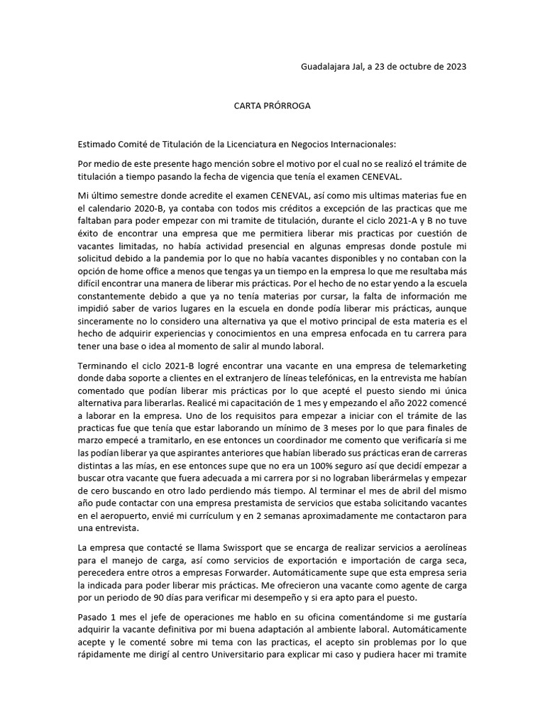 Solicitud de prórroga para titulación | PDF | Business