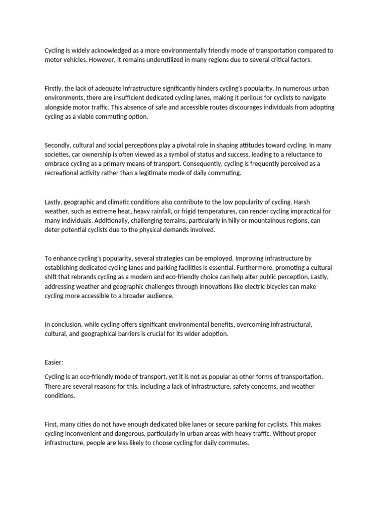 Barriers to Popularizing Cycling | PDF | Cycling Infrastructure ...