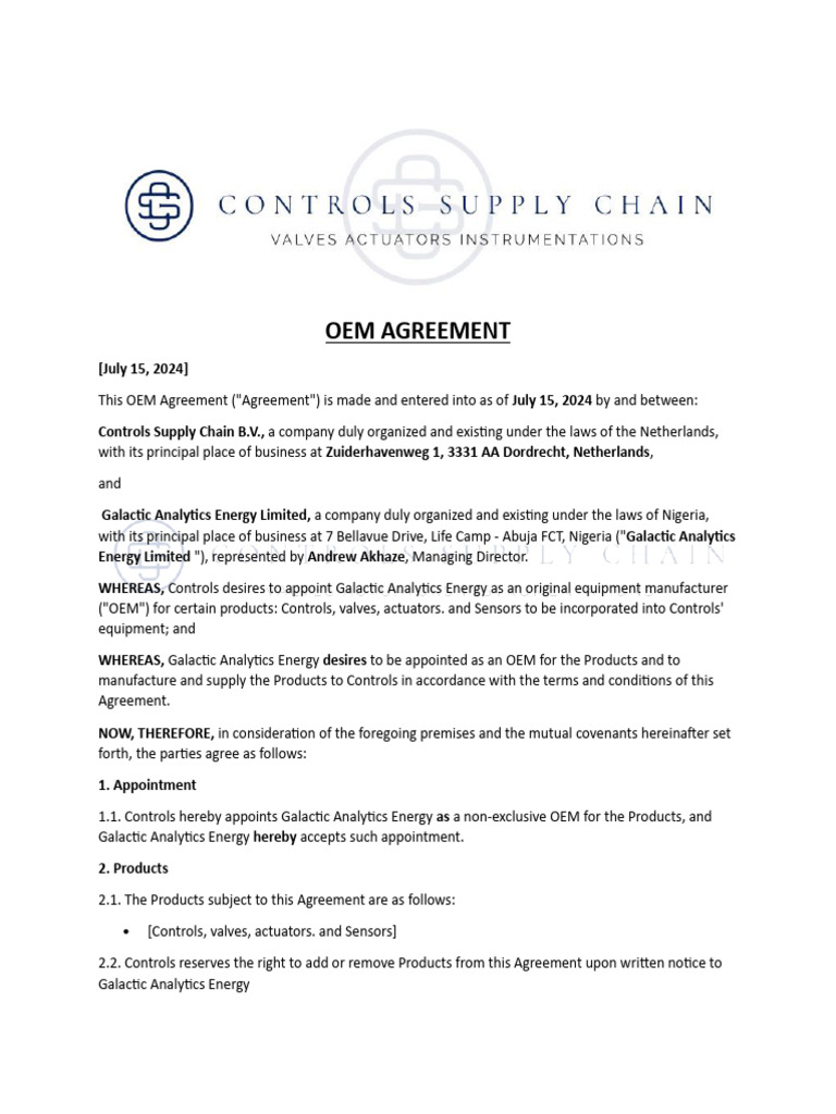 OEM Manufacturing Agreement 2024 | PDF | Breach Of Contract | Justice