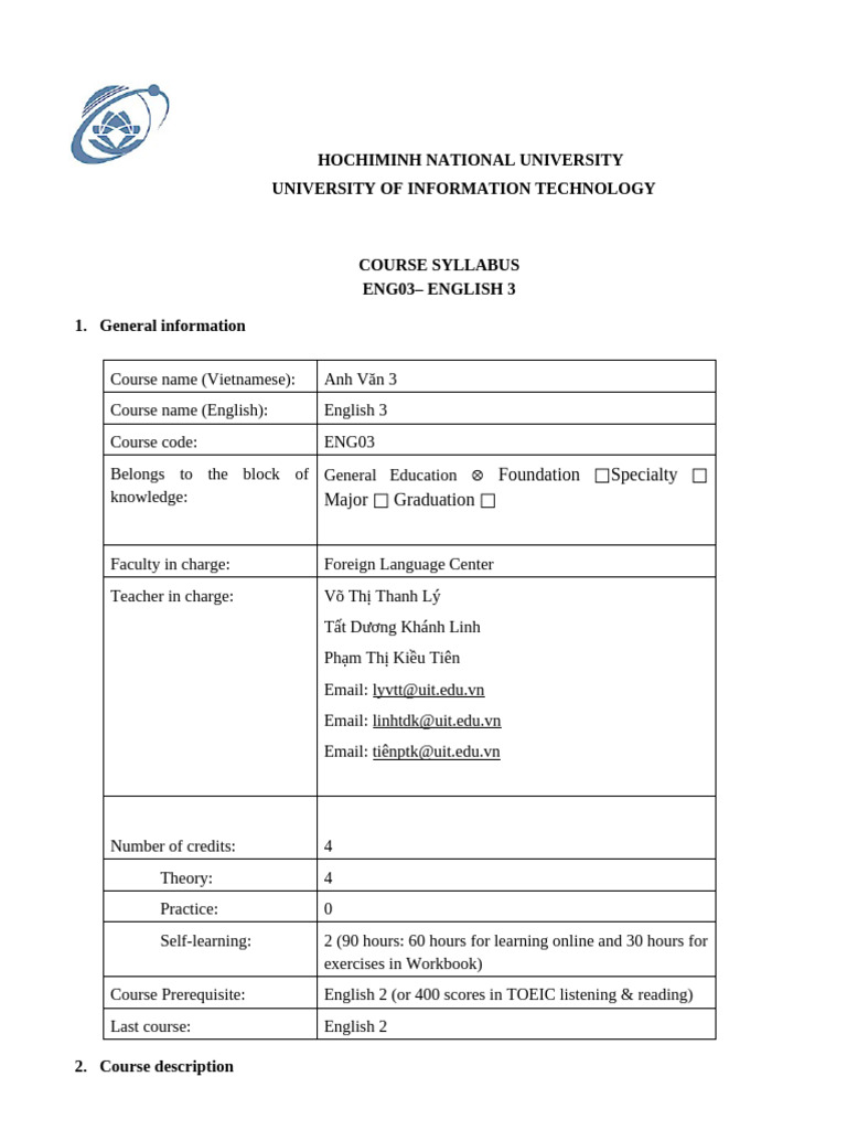 English 3 Course Syllabus for TOEIC Preparation | PDF | Reading ...