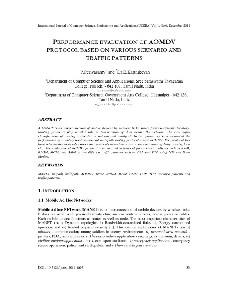 AOMDV Protocol Performance in MANETs | PDF | Routing | Transmission ...
