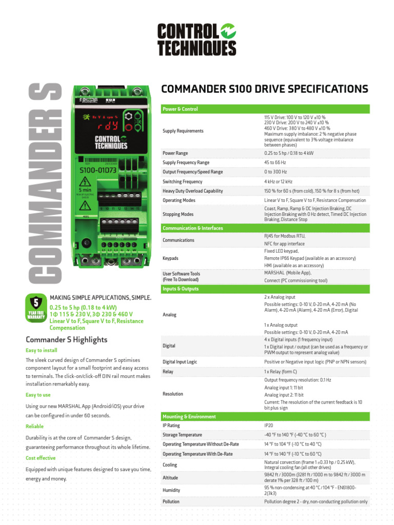 Commander S Drive Specifications | PDF | User Interface | Power Inverter