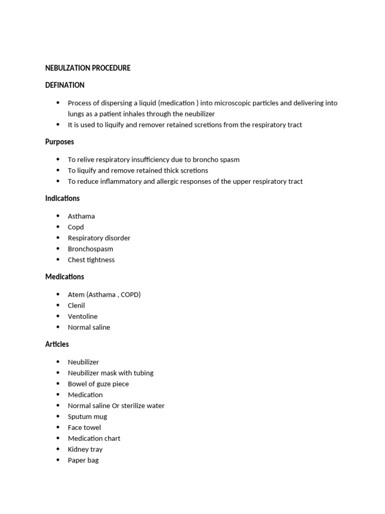 Fon 1 Nebulzation Procedure | PDF