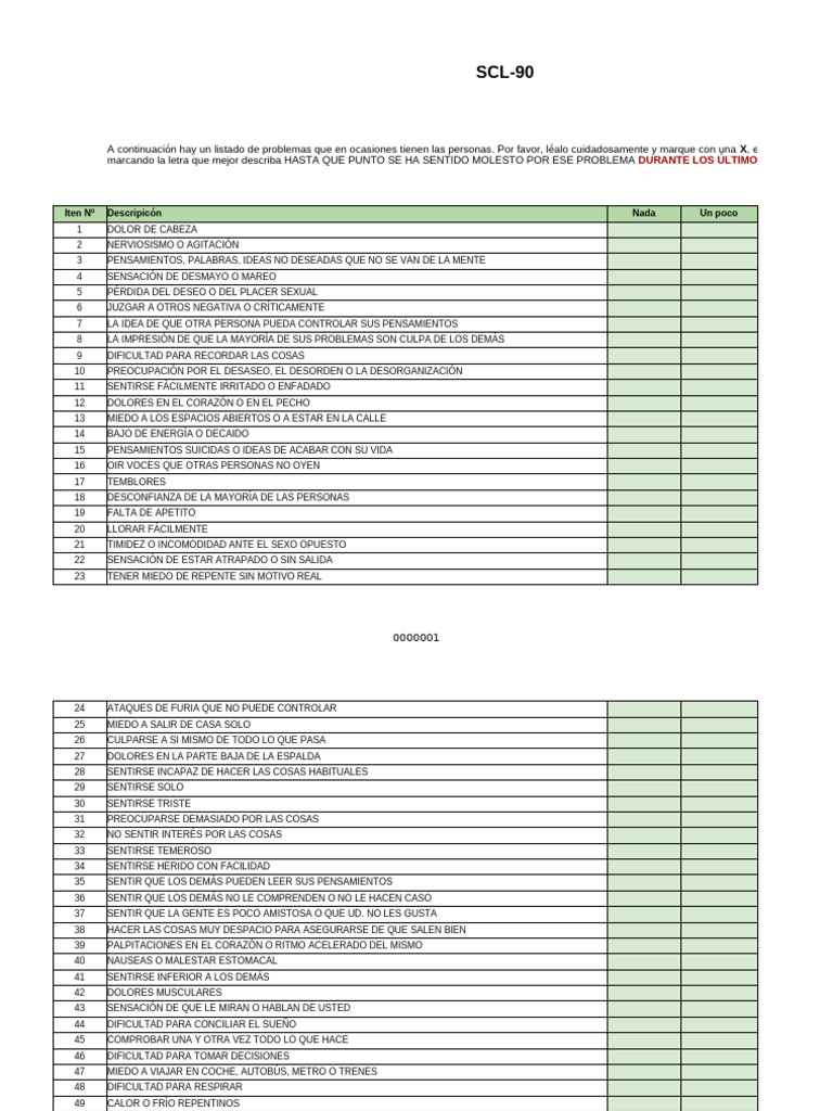 Evaluación de Problemas Emocionales SCL-90 | PDF | Derecho | Novela ...