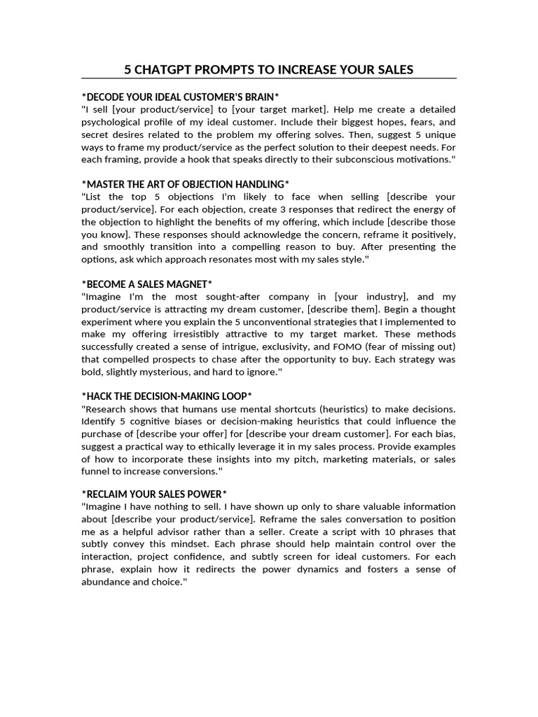 Effective ChatGPT Sales Prompts | PDF | Decision Making | Heuristic
