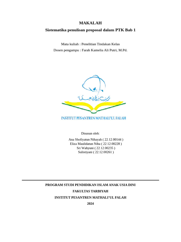 Sistematika Proposal PTK Bab 1 | PDF | Karier & Perkembangan