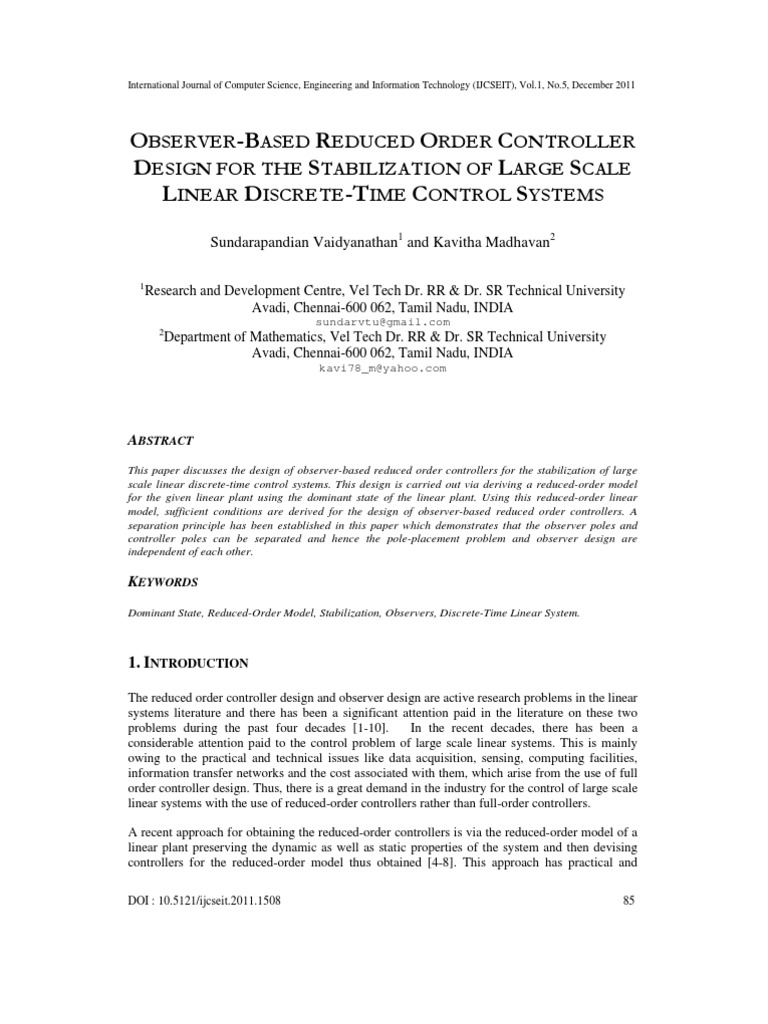 Observer-Based Reduced Order Controller Design For The Stabilization of ...