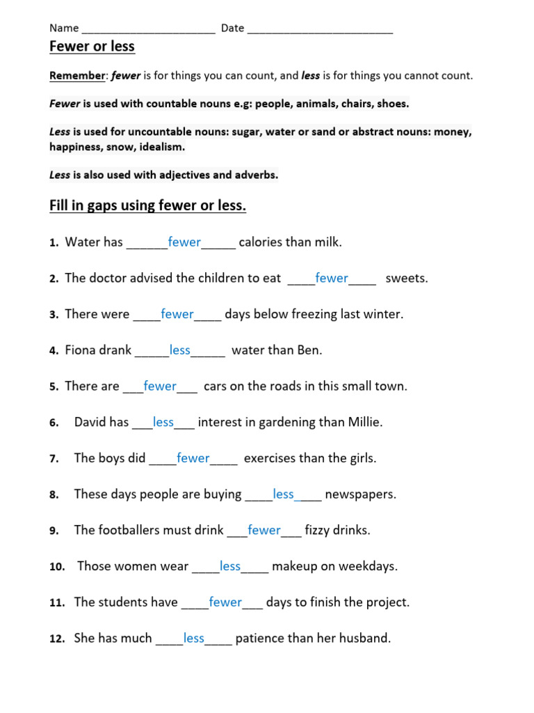 Fewer vs. Less: Usage Guide | PDF