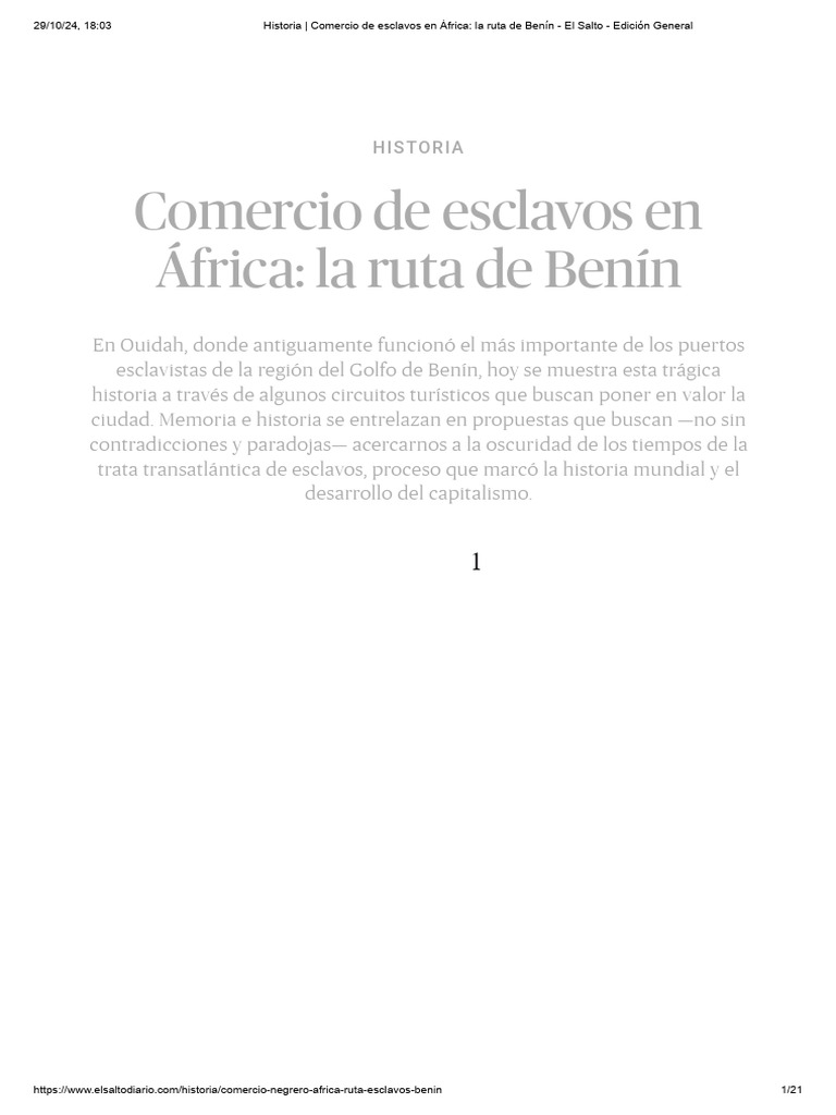 Historia - Comercio de Esclavos en África - La Ruta de Benín - El Salto ...