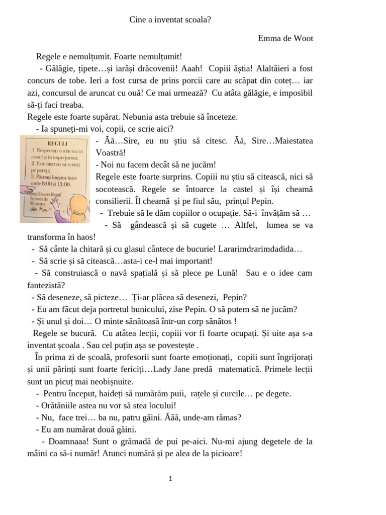 Poveste - Cine A Inventat Scoala | PDF