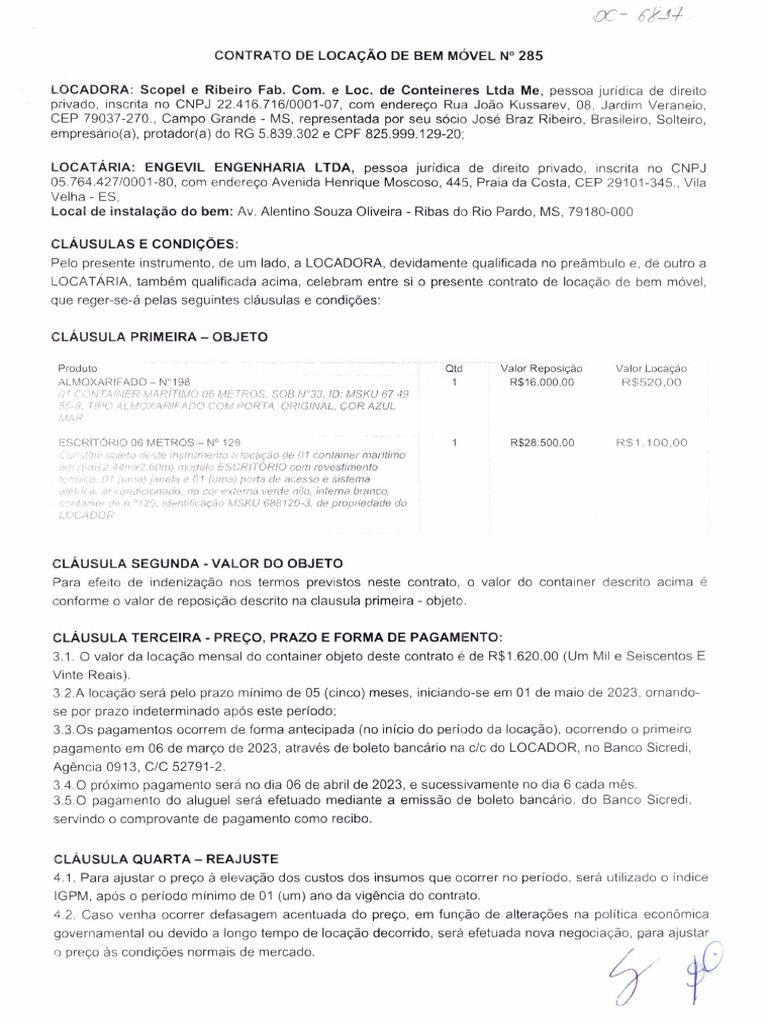 Contrato Locação Container Obra 155 Ribas - Scopel e Ribeiro Fab. Com ...