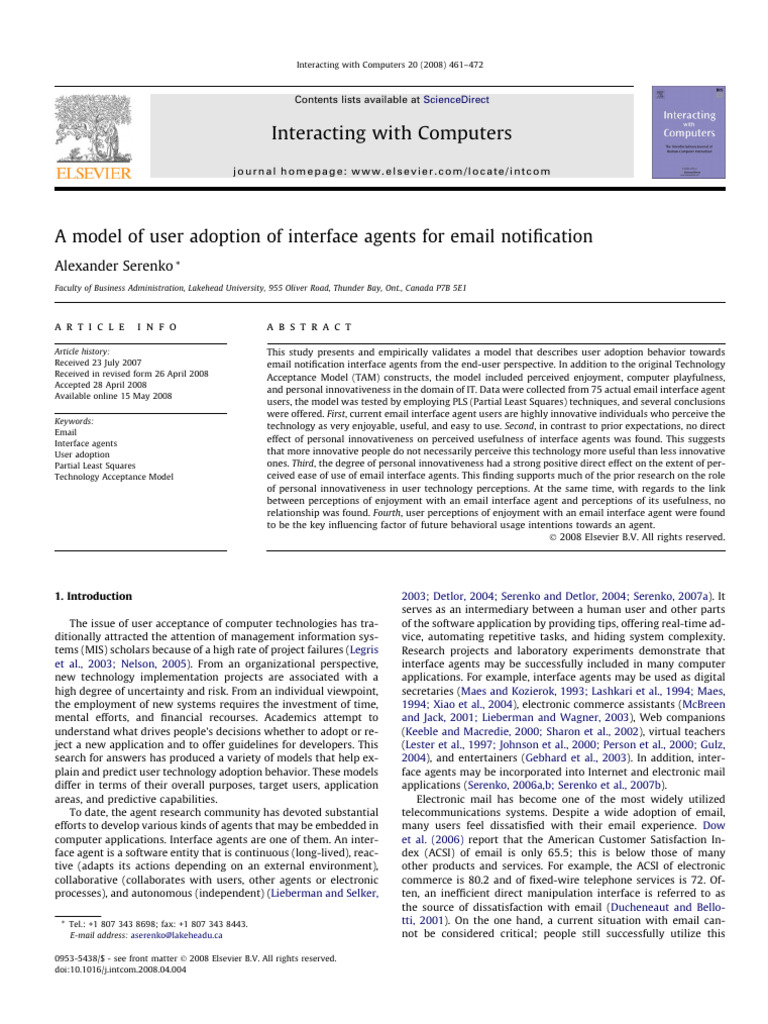 User Adoption of Email Interface Agents | PDF | Usability | Happiness
