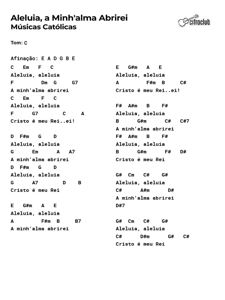 Cifra Club - Músicas Católicas - Aleluia, A Minh'alma Abrirei | PDF