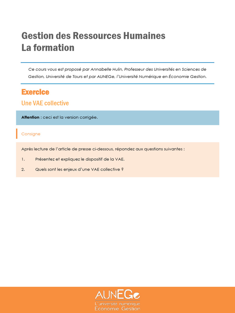 VAE Collective : Avantages et Enjeux | PDF | Gestion des ressources ...