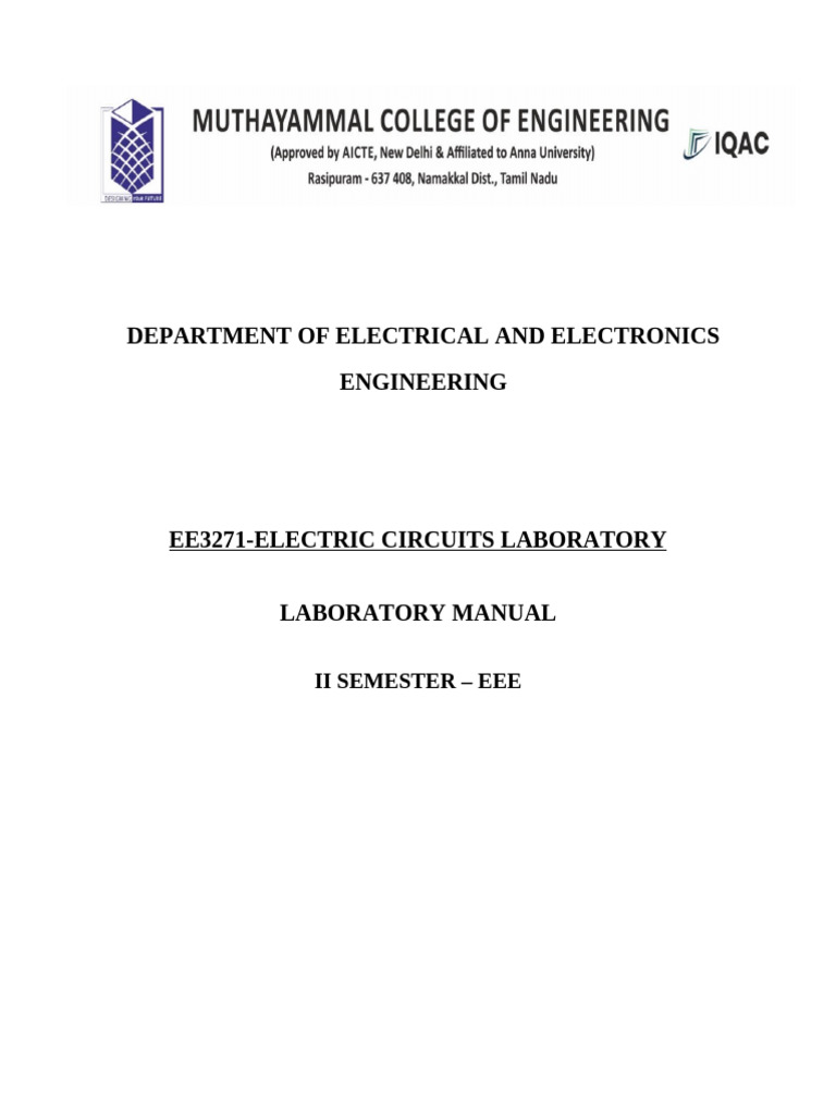 Electric Circuits Laboratory Manual | PDF | Electrical Network | Capacitor