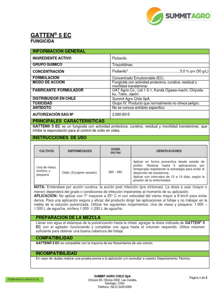 Gatten 5 Ec Ficha Tecnica | PDF