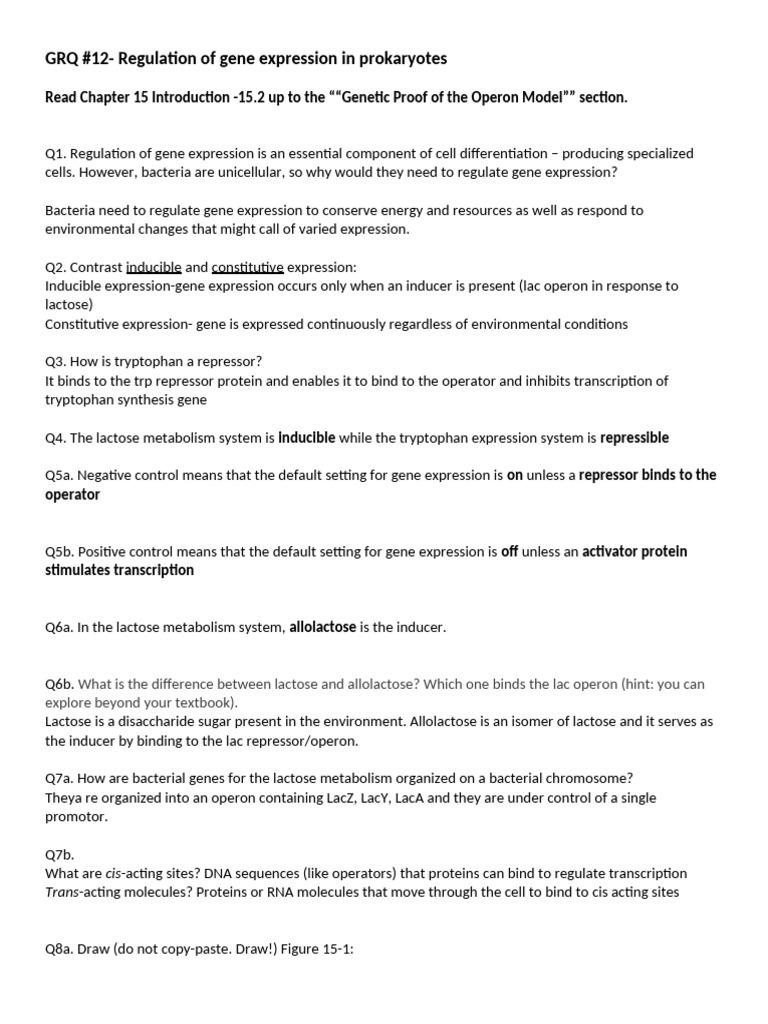 220 GRQ 12 - Regulation of Gene Expression in Prokaryotes | PDF ...