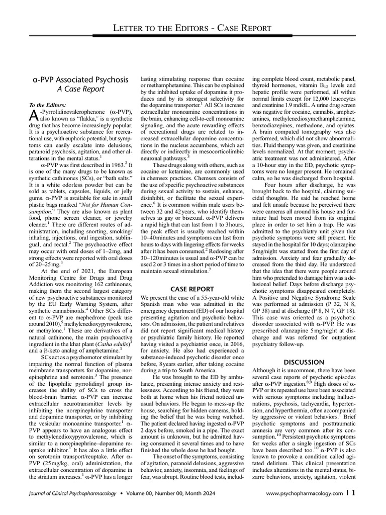 α-PVP-Induced Psychosis Case Study | PDF | Dopamine | Psychosis