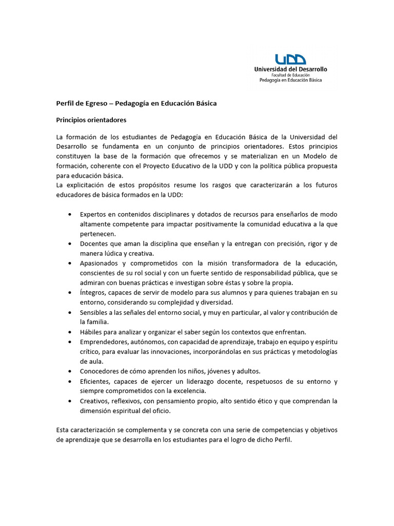 Perfil de Egreso en Pedagogía UDD | PDF | Plan de estudios | Maestros